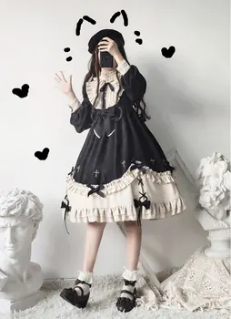 Japonski sweet lolita obleko letnik mehko dekle visoko pasu srčkan tiskanje viktorijanski obleko kawaii dekle gothic lolita op loli cos