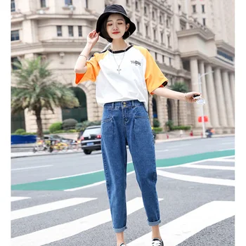 Jeans Svetlo Modra Plus Velikost Tovora Hlače 2019 Novo Pomlad korejski S-3XL Moda Elastični Pas Elegantna Jeans Oblačila Feminina CX819