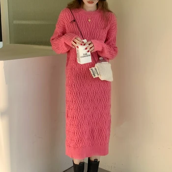 Jeseni in Pozimi Leta 2020 Novo žensko Krilo Zgosti Pulover Dolg Rokav Obleka Temperament korejskem Slogu Svoboden Hujšanje Midi Obleko