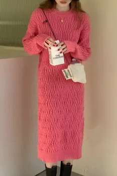 Jeseni in Pozimi Leta 2020 Novo žensko Krilo Zgosti Pulover Dolg Rokav Obleka Temperament korejskem Slogu Svoboden Hujšanje Midi Obleko