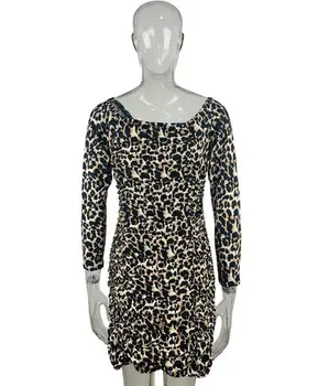 Jeseni in pozimi žensk novo ins slog eno vrstico vratu brez naramnic oblikovanje telesa dolg rokav seksi leopard tiskanja vrečko hip obleko
