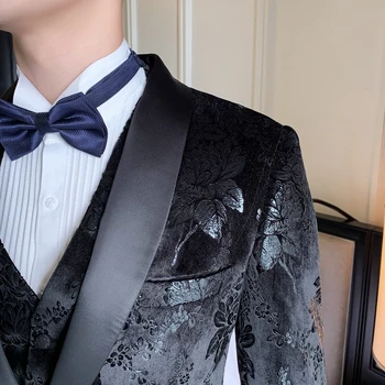 Jeseni, Pozimi Poroko moških Obleko za Dogodek 2020 Natisnjeni slim fit zveze stranka srečanje kostum ternos 3 Kos obleke Žamet set