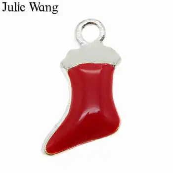 Julie Wang Emajl Rdeče Majhno Božično Nogavice Čare Obesek Božič Dekor Zapestnico, Ogrlico, Nakit, Izdelava Dodatne Opreme