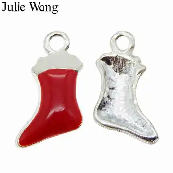 Julie Wang Emajl Rdeče Majhno Božično Nogavice Čare Obesek Božič Dekor Zapestnico, Ogrlico, Nakit, Izdelava Dodatne Opreme