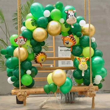 Jungle Safari 144 kosov zelena listnih živali aluminijasto folijo latex balon set