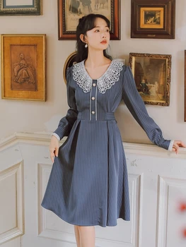 Kawaii dekle Letnik princesa sweet lolita obleko čipke peter pan ovratnik visoko pasu trak viktorijanski obleko gothic lolita op loli