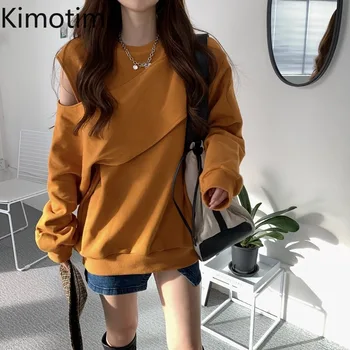 Kimotimo Oversize Majica Jeseni Puloverju Off Ramenski Dolg Rokav Hoodie Ulične Korejski Moda Vrhovi Japonski Modni