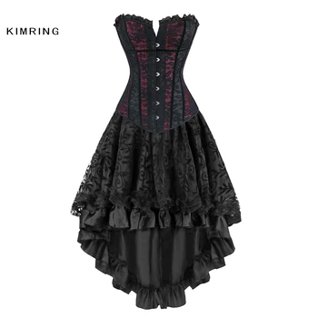 Kimring Ženske Steampunk Stezniki Dress Vintage Gothic Overbust Korzet Obleko Pasu Seksi Korzet Čipke Pasu Trener Bustiers Korzet