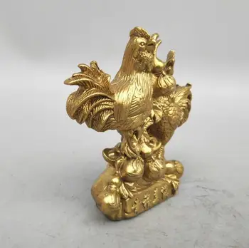 Kitajska seiko carving Čisto medenina Dve kokoši majhen kip