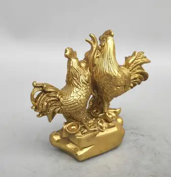 Kitajska seiko carving Čisto medenina Dve kokoši majhen kip