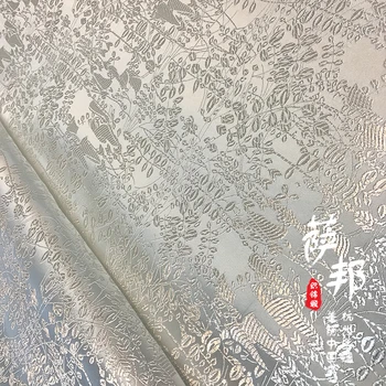 Kitajski beli Jacquardske Svilene tkanine brocade Saten tkanine za COSPLAY/Kimono/Mongolija oblačila/Fazi bo ustrezala 1 bi=1meter