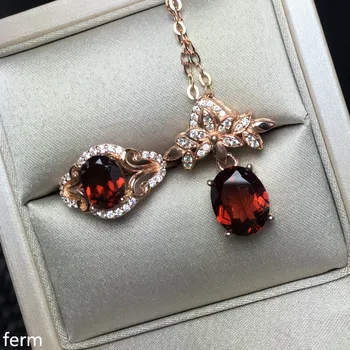 KJJEAXCMY boutique draguljev 925 čistega srebra vdelan naravni granat obesek, prstan 2 določa cvetje pretok krivulja nov slog