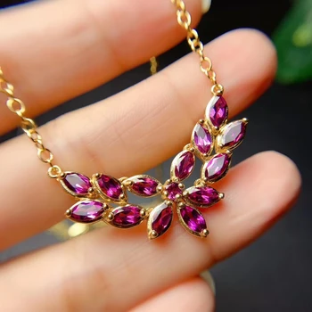 Ključnico rdeča ogrlica naravni granat gem ogrlica za ženske srebrna ogrlica nakita 925 sterling srebro darilo za rojstni dan zlate barve