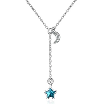 KOFSAC Moda Srebro 925 Ogrlice Za Ženske Stranka Nakit Čar Blue Crystal Star Luna Ogrlica Ženskega Posla Dodatki