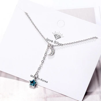 KOFSAC Moda Srebro 925 Ogrlice Za Ženske Stranka Nakit Čar Blue Crystal Star Luna Ogrlica Ženskega Posla Dodatki