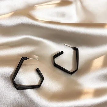 Korejski Dongdaemun Moda Minimalističen Design Line Krog Rezin Krog Geometrijske Stud Uhani, Modni Black Series Uhani Za Ženske