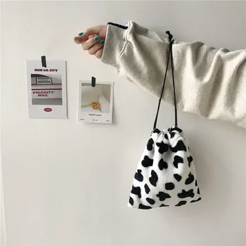 Korejski ins preprost zemlji kul plišastih krava eno ramo torba stransko torbo pripravi vrvi snop usta vrečko vrečko torbici plima ženska