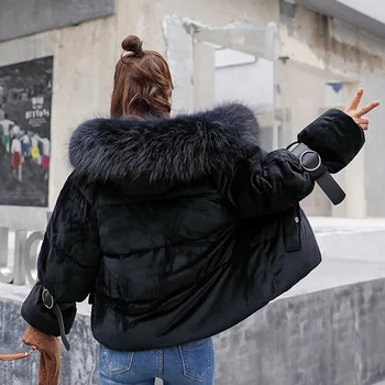 Korejski Moda Priložnostne Črna Kratka Coats Oversize Outwear 2020 Pozimi Žamet Jopiči Bombaž Padded Jakna Ženske Parka Warmness