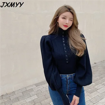 Korejski ulica slog slog svetilka rokav slim visoko zapeto ovratnik dno zunanji nositi pulover JXMYY