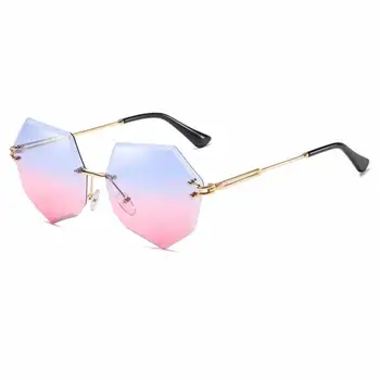 Krog Kampiranje sončna Očala Ženske Prevelik Poligon 2020 Gradient Rjava Roza Rimless sončna očala Za žensko UV400