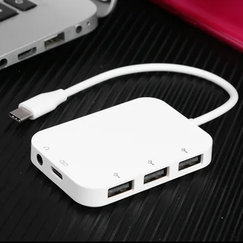 Laptop Razširitveno Postajo priklopite Napajalnik za Prenosni USB 3.1 VOZLIŠČE Tipa C do 3,5 mm Avdio Izhod 3 USB 2.0 PD Adapter