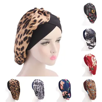 Leopard print muslim Turbantes Caps Fashion silk Headwear flowers women inner hijabs cap bonnet Islamic ladies under hijab caps