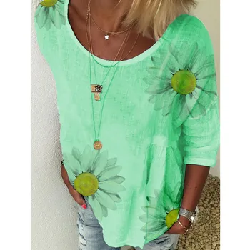 Leosoxs 2020 Modni O Vratu tričetrt Rokav ženska Majica s kratkimi rokavi Pomlad Jesen Priložnostne Svoboden Printe T Shirt Majica Dame Vrhovi