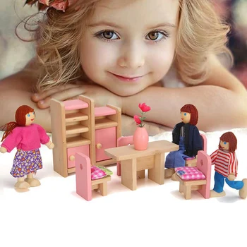 Lesene Lutke Mini Pohištvo Nastavite Otroci Pretvarjajo Vlogo Igrača DIY Za Lutke Decals nova