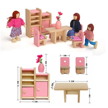 Lesene Lutke Mini Pohištvo Nastavite Otroci Pretvarjajo Vlogo Igrača DIY Za Lutke Decals nova