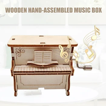 Lesene Sestavljeni Music Box Strani Ročice Glasbe, Klavir Otrok DIY Skupščine Izobraževalne Igrače M09