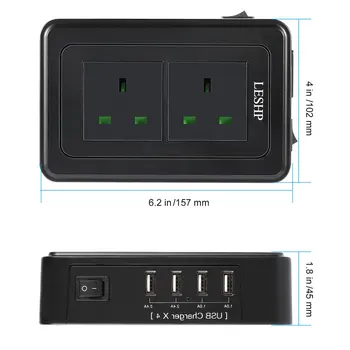 LESHP Prenosni USB Smart Moč priključek za polnilnik 4 Vrat USB, 1-2.4 Črna 10A 2500W Varstvo Okolja