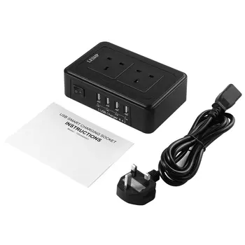 LESHP Prenosni USB Smart Moč priključek za polnilnik 4 Vrat USB, 1-2.4 Črna 10A 2500W Varstvo Okolja