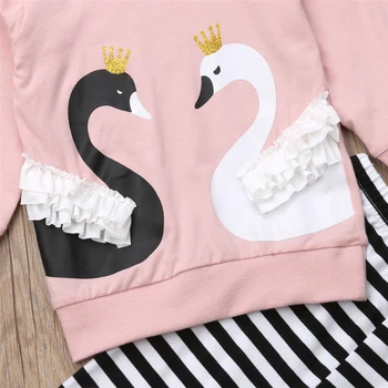 LILIGIRL Malčka Novorojenčka Otroci Baby Dekle Swan Tiskanja Vrhovi Majica+Hlače Oblačila, ki Pomlad Otroci Srčkan 2psc Obleke Oblačila Obleko