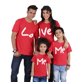 Ljubezen, družina ujemanje oblačila rdeče Bombaž Mati In Hči Oblači natisni T-shirt Mamica In Me Oblači baby Otroci dekle, fant oblačila