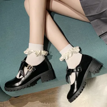 Lolita čevlji lok Visoke Pete, Čevlji za Ženske Črpalke Moda Lakasto Usnje Platforma Čevlji Ženska Krog Toe Mary Jane Čevlji Mujer 2021