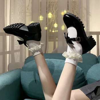Lolita čevlji lok Visoke Pete, Čevlji za Ženske Črpalke Moda Lakasto Usnje Platforma Čevlji Ženska Krog Toe Mary Jane Čevlji Mujer 2021