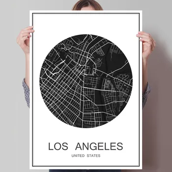 LOS ANGELES Sodobne plakat Svetovni zemljevid Mesta Oljna slika, Platno, Prevlečeni Papir Povzetek print picture Cafe Bar Dekor Dnevni Sobi Doma