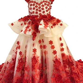 Luksuzni brez rokavov 2019 3D roža punca obleke zabuhle rdeče občestvo oseb žogo obleke obleko za poroko
