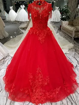 Luksuzni Princesa Rdeče/Bela plus velikost Cvetje Žogo Obleke Poročne Obleke 2020 Nevesta Obleko vestidos de noiva haljo de mariage