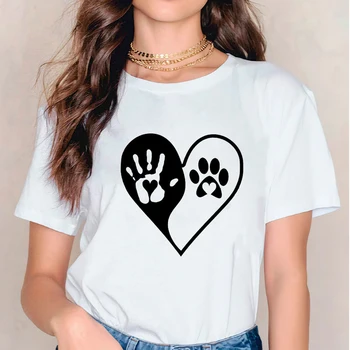 Majice za Ženske majice Ljubezen Srce Pes Šapa Geometrijske 90. letih Srčkan Trend Ženske Print Lady Ženska Grafični Top Ženski Tee T-Shirt
