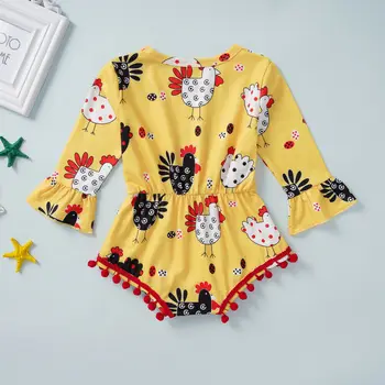 Malčka Otroci Baby Dekle Romper Oblačila Risanka Tiskanja Flare Rokav Tassel Jumpsuit za Malčke Pomlad Jesen En Kos Obleke 0-24M
