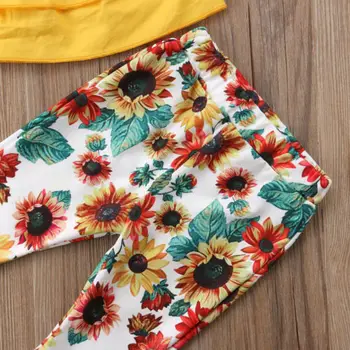 Malčka Otroci Sončnično Oblačila Sklop Baby Dekleta T-shirt Vrhovi+Cvetlični Flare Hlače, Obleke 2PCS Set