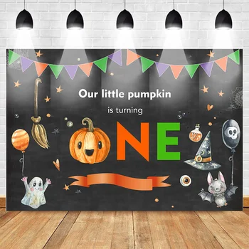 Mehofoto Baby One Rojstni dan Fotografske Kulise Pumpkin Halloween Stil Ozadju Bat Duha Črni Baloni Luči za Fotografijo