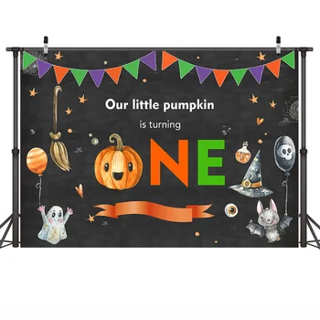 Mehofoto Baby One Rojstni dan Fotografske Kulise Pumpkin Halloween Stil Ozadju Bat Duha Črni Baloni Luči za Fotografijo
