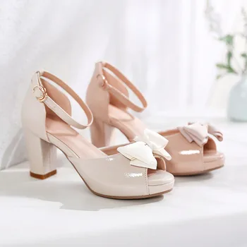 MEMUNIA 2020 novih pridejo ženske sandale peep toe bowknot sponke sladko priložnostne stranka poročni čevlji poletje visoke pete sandala ženska