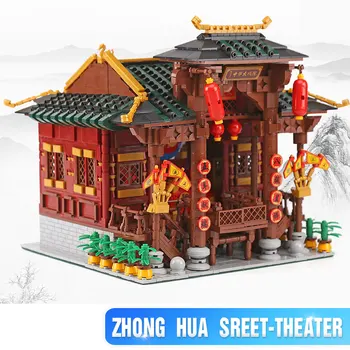 Mesto Ulici Kitajski Stavbe MOC Klasični Tradicionalni Kitajski Peking Opera Fazi Nabor gradnikov Opeke Otroci Igrače Darilo