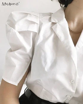 Mnealways18 Urad Dama Elegantno Puff Dolg Rokav Bela Bluza Ženske Jeseni Leta 2020 Elegantno Srajco Navaden Moda Vrhovi In Bluze