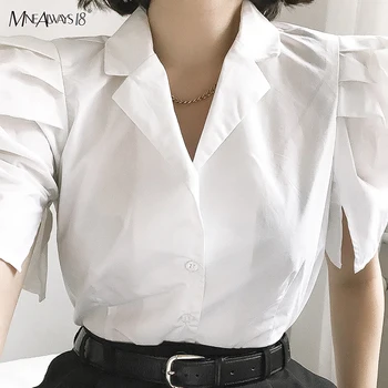 Mnealways18 Urad Dama Elegantno Puff Dolg Rokav Bela Bluza Ženske Jeseni Leta 2020 Elegantno Srajco Navaden Moda Vrhovi In Bluze