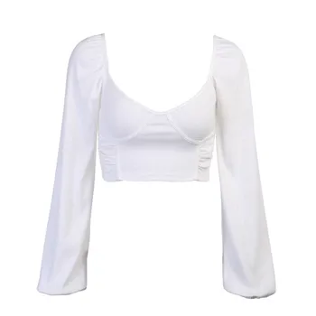 Moda Belo Long Sleeve majica s kratkimi rokavi Ženske Vrhovi Bodycon Trdnih Temeljnih Belušno T shirt Priložnostne Obreži Zgoraj Tee Shirt Femme