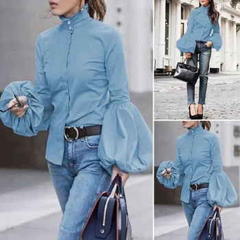 Moda za Ženske Bluze 2021 Ženski Dolgo Luč Sleeve Solid Vrhovi In Bluze Priložnostne Blusas Top Plus Velikost Womens Tunika 2XL